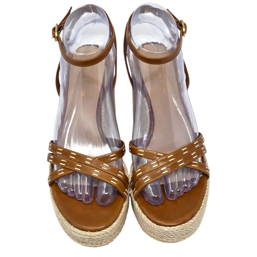 Veronica Beard Philene Platform Wedge Sandals Tan Leather Espadrille 7.5M $375 - Picture 3 of 11